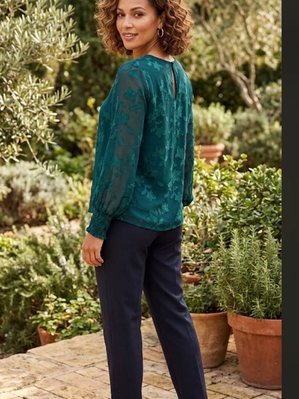 Brand New Still In The Bag Mittoshop Teal Floral Long-Sleeve Blouse - Picture 2 of 5
